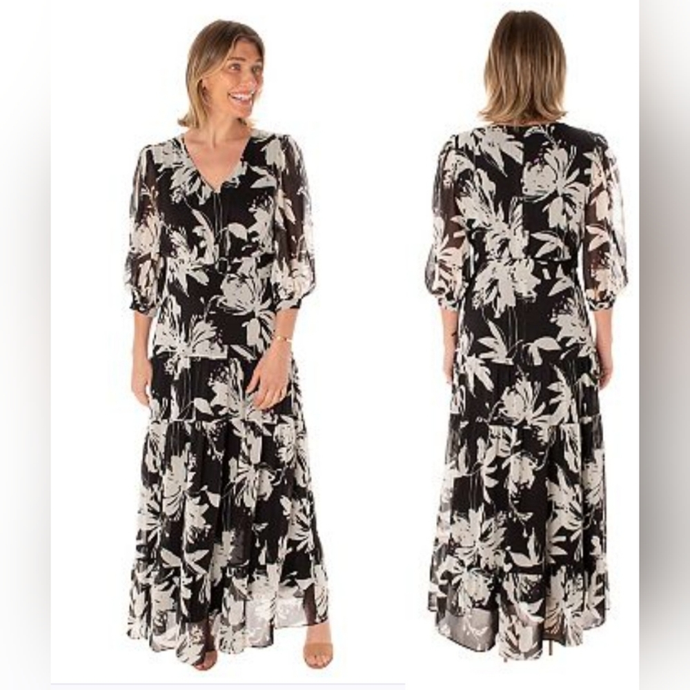NWOT Taylor Blk/Creme Floral Maxi Dress Size 10